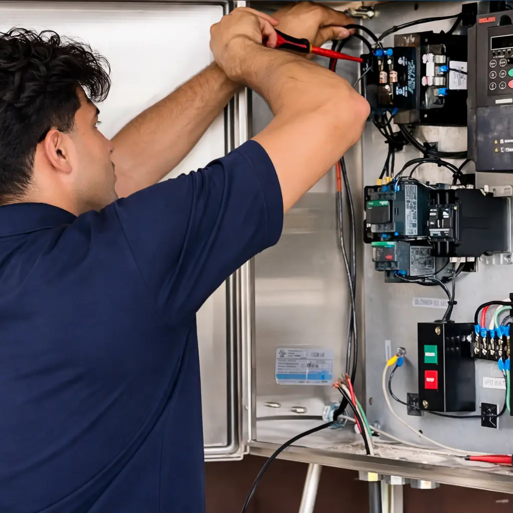 Honesty Electrical electrician working on electrical panel